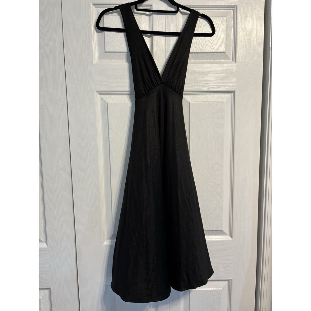 Zara Collection Satin V-Neck Midi Dress Womens Small Little Black Dress LBD